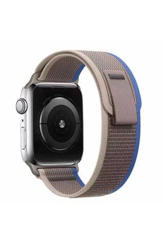 Coverzone Apple Watch Ultra Ile Uyumlu 49mm Kayış Hasır Örgülü First Color Efflorescence Hasır Kordon Gri-mavi