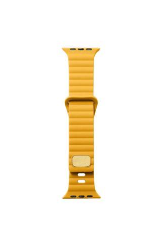 Coverzone Apple Watch Ultra Ile Uyumlu Metal Toka Tasarımlı 49mm Strip Kabartmalı Kordon Sarı