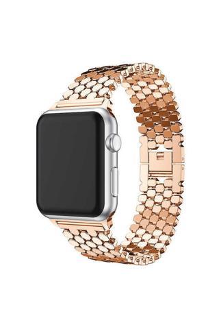 Coverzone Apple Watch 40mm Octagon Desenli Metal Kordon Rose Gold