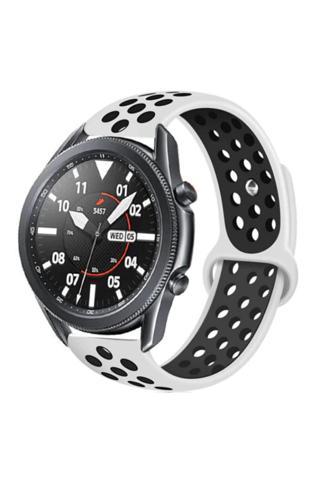 Coverzone Galaxy Watch 3 45 mm Delikli Beyaz-Siyah Spor Kayış
