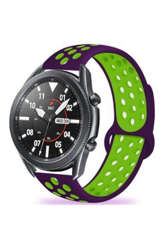 Coverzone Galaxy Watch 3 45mm Delikli Mor-Yeşil Spor Kayış