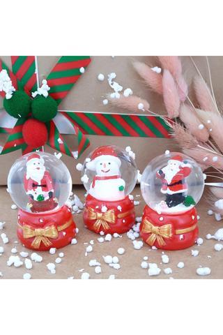 Coverzone Noel Baba Kardan Adam 3'lü Set Cam Küre Işıklı Dekoratif Yılbaşı Özel Tasarım 6cm x 4cm No:5