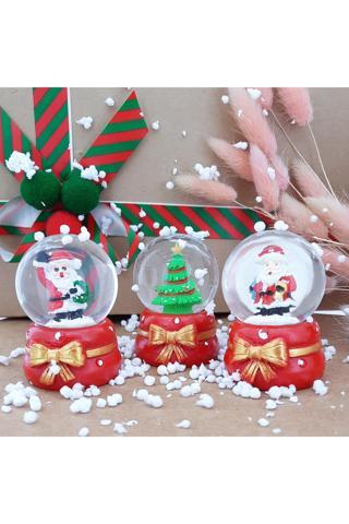 Coverzone Noel Baba ve Noel Ağacı 3'lü Set Cam Küre Işıklı Dekoratif Yılbaşı Özel Tasarım 6cm x 4cm No:6
