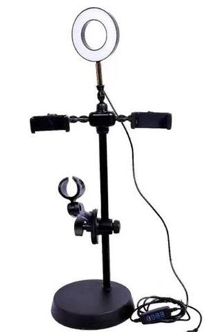Coverzone Profesyonel Masaüstü Telefon Tutuculu Mikrofon Standı Selfie Işığı 4 In 1