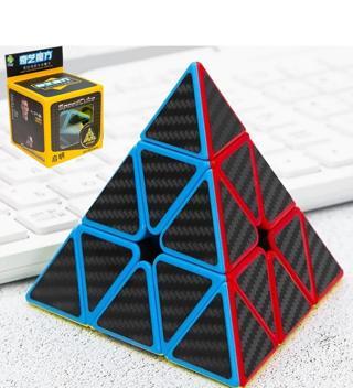 Sole QY SpeedCube, Pyraminx Profesyonel 3x3 Karbon Fiber Speed Üçgen Rubik Zeka Küpü-QIMING S2
