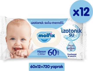 Molfix İzotonik Sulu Islak Mendil Hassas Ciltler 12'li Paket - 720 Yaprak