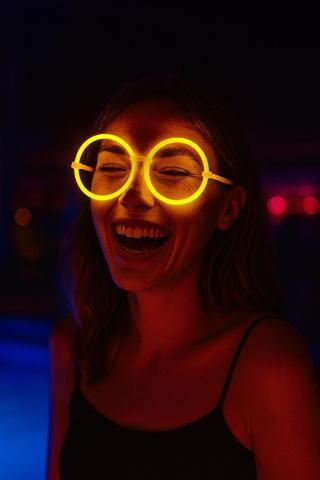 Gece Parlayan Sarı Neon Yuvarlak Gözlük – Konser ve Festival İçin