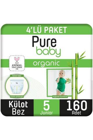Pure Baby Organik Pamuklu Külot Bez 4'lü Paket 5 Numara Junior 160 Adet