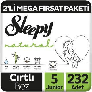 Sleepy Natural 2'li Mega Fırsat Paketi Bebek Bezi 5 Numara Junior 232 Adet