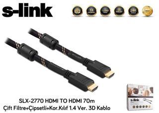 S-link SLX-2770 HDMI TO HDMI 70m Çift Filtre+Çipsetli+Kor.Kılıf 1.4 Ver. 3D Kablo