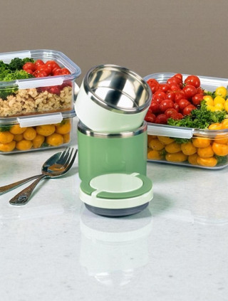 Tohana kulplu çelik sefer tası - yemek termosu saklama kabı 2 katlı yeşil 930 ml.