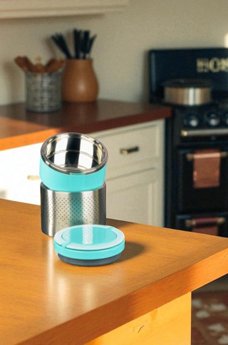 Tohana kulplu çelik sefer tası - yemek termosu saklama kabı 2 katlı turkuaz