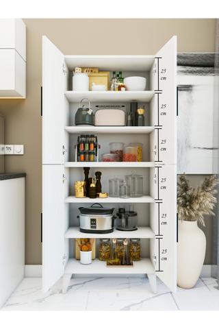 Montenero Çok Amaçlı Dolap Beyaz 4 Kapaklı Kiler Dolabı Raflı Dolap Mutfak Banyo Dolabı