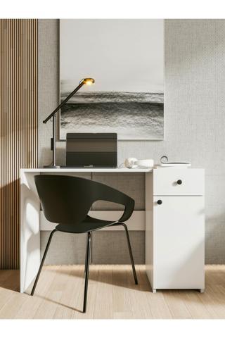 Montenero Çalışma Masası Parlak Beyaz Çekmeceli Bilgisayar Masası Dolaplı Masa