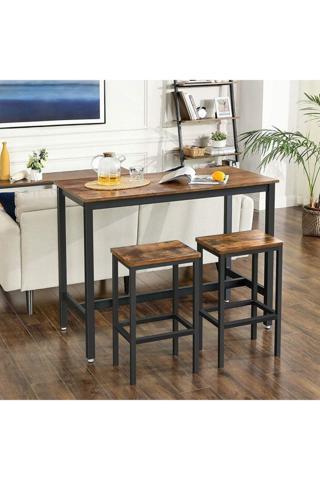 Hitit Dekorasyon Baro Siyah Metal Ahşap Yemek Masası Seti