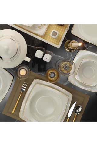 Kütahya Porselen Bone Mare 62 Parça 1175021 Desenli Yemek Takımı