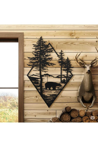 Meynt Duvar Dekor-Doğa Ve Ayı Manzaralı (30X45 Cm) 3Mm Mdf Siyah