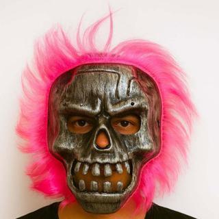 Wild Skull - Gümüş Kafatası Pembe Saçlı İskelet Maske