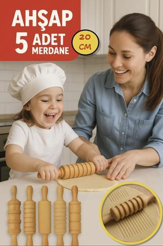 Çocuklara Özel 5’li Ahşap Merdane seti – Minik Şefler Oyun ve Mutfak Eğlencesi Oyun Hamurları için