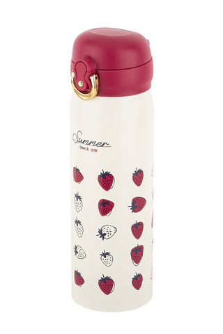 Tantitoni Okadı Beyaz Çilek Desenli Paslanmaz Çelik Termos 450Ml