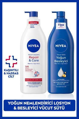 Nivea Besleyici Vücut Sütü 400ml ve Repair&Care Nemlendirici Losyon 400ml, Kaşıntı Rahatlatıcı, Kuru Cilt