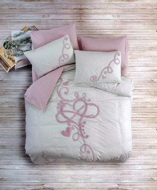 Cotton Box Puff Nakışlı Çift Kişilik Nevresim Takımı-Bellini Pembe
