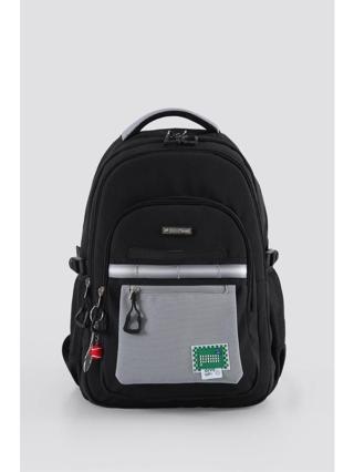 Su Geçirmez Kumaş Çocuk Çok Gözlü Siyah Gri Ortopedik Sırt Okul Çantası (51928)