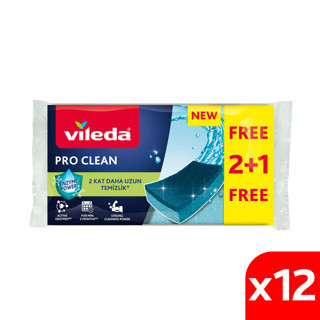 Vileda 12 Paket 3'lü Pro Clean Oluklu Bulaşık Süngeri 