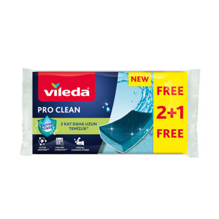 Vileda 3'lü Pro Clean Oluklu Bulaşık Süngeri 