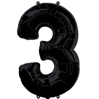 3 Rakamı Siyah Renk Folyo Balon 100 cm
