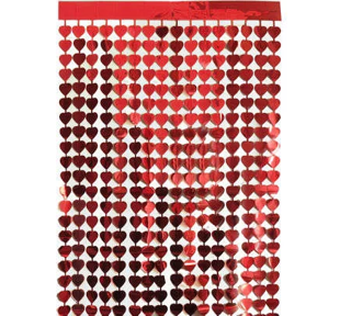 Metalize Kırmızı Kalpli Kapı Perdesi / Duvar Fonu