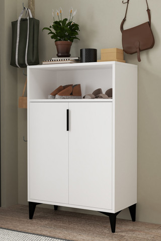 Evmo Home 1201 Ada Ayakkabılık 4 Raflı 2 Kapaklı Çok Amaçlı Dolap Beyaz