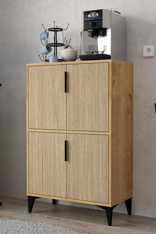 Evmo Home 1405 Ada Çok Amaçlı Dolap , Kahve Köşesi , Kiler Dolabı , Mutfak Standı , 4 Kapılı Safir - Ahşap