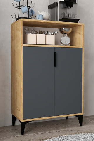 Evmo Home 1204 Ada Çok Amaçlı Dolap , Kahve Köşesi , Kiler Dolabı , Mutfak Standı 2 Kapılı , Antrasit Safir