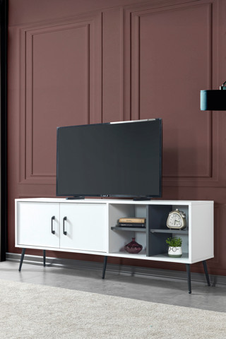 Evmo Home 3612 Şile Metal Ayaklı Metal Kulplu 160 Cm Tv Ünitesi - Beyaz