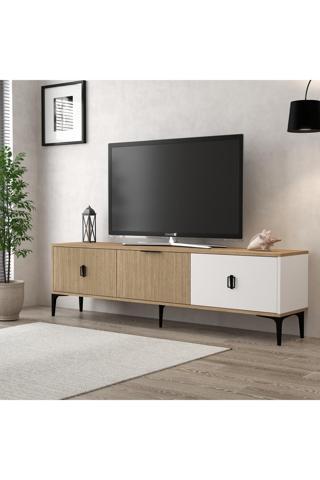 Evmo Home 3802 Neva Tv Ünitesi 180 Cm Kapaklı Ahşap - Beyaz - NaturalTv Sehpası