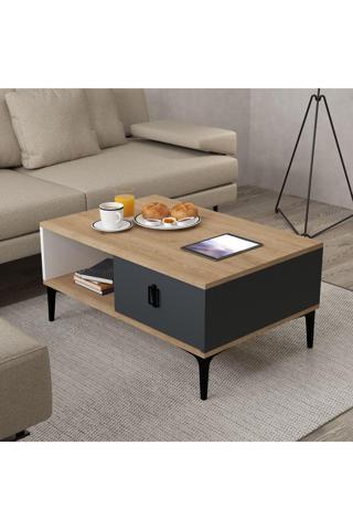 Evmo Home 2001 Sare Orta Sehpa Sepet-Antrasit-Beyaz