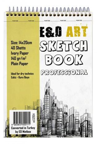 E&D Art Sketch Book Professional 14x20cm 40yp 140gr Eskiz Çizim Defteri Üstten Spiralli