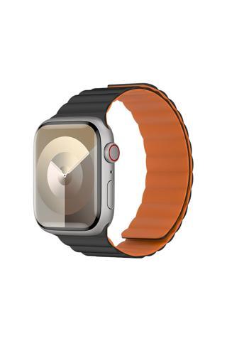 Benks Watch 38Mm Magnetik Tak Çıkar Silikon Strap Kayış Siyah - Turuncu