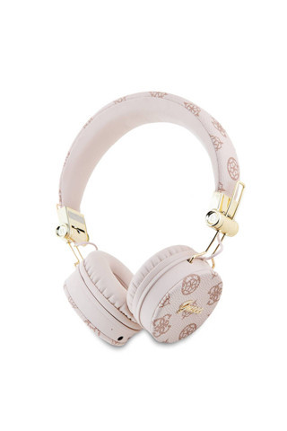 Guess Metal El Yazısı Logolu Kulak Üstü Bluetooth Kulaklık Lisanslı Pu Desenli Pembe