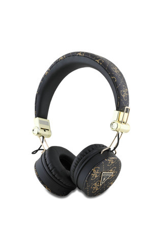 Guess Kulak Üstü Bluetooth Kulaklık Lisanslı Pu Desenli Metal Üçgen Logolu Kahverengi