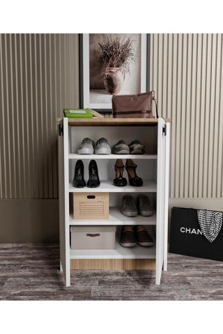 Afilli Ayakkabılık Ve Çok Amaçlı Dolap Tamamı Mdf Beyaz Garden Meşe