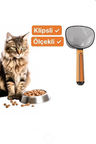 Klipsli Kedi Köpek Mama Kepçesi 180 ml Ölçekli Erzak Bakliyat Un Baharat Kahve Ölçü Kaşığı Küreği