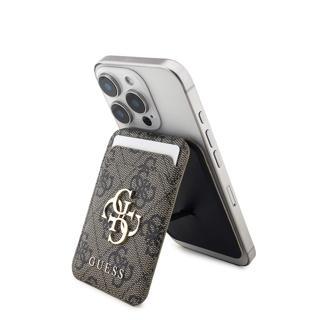 Guess Lisanslı Pu Deri 4G Desenli Metal Büyük 4G Ve Yazı Logolu Standlı Magnetik Kartlık Kahverengi