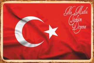 Ne Mutlu Türküm Diyene Türk Bayrağı Retro Ahşap Poster 20x30