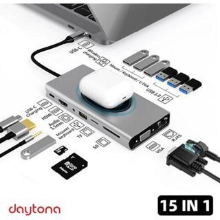 Daytona B15W Macbook Uyumlu Type-C™ Wireless Şarj Destekli 15IN1 Çevirici Hub Adaptör