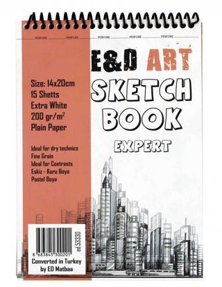 E&D Art Sketch Book Expert 14x20cm 15yp 200gr Eskiz Çizim Defteri Üstten Spiralli / ed.53330
