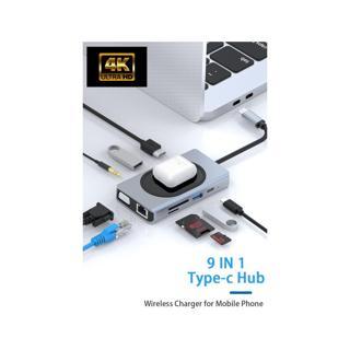 Daytona W-9 Macbook Uyumlu Type-C To USB 3.0 4K HDMI Ethernet RJ45 VGA Sd Tf Kart Pd Aux 9 Port Çevirici Hub Adaptör