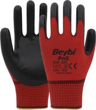 Beybi Nitril PMK PN5 Zebra Kırmzı Siyah 9 Beden 12li Paket