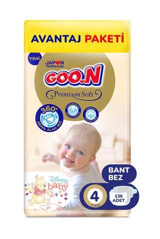 Goo.n Premium Soft 4 Numara Süper Yumuşak Bant Bebek Bezi Avantajlı Paket - 136 Adet